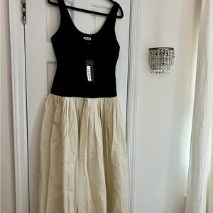 Chic Black and Cream Midi Dress